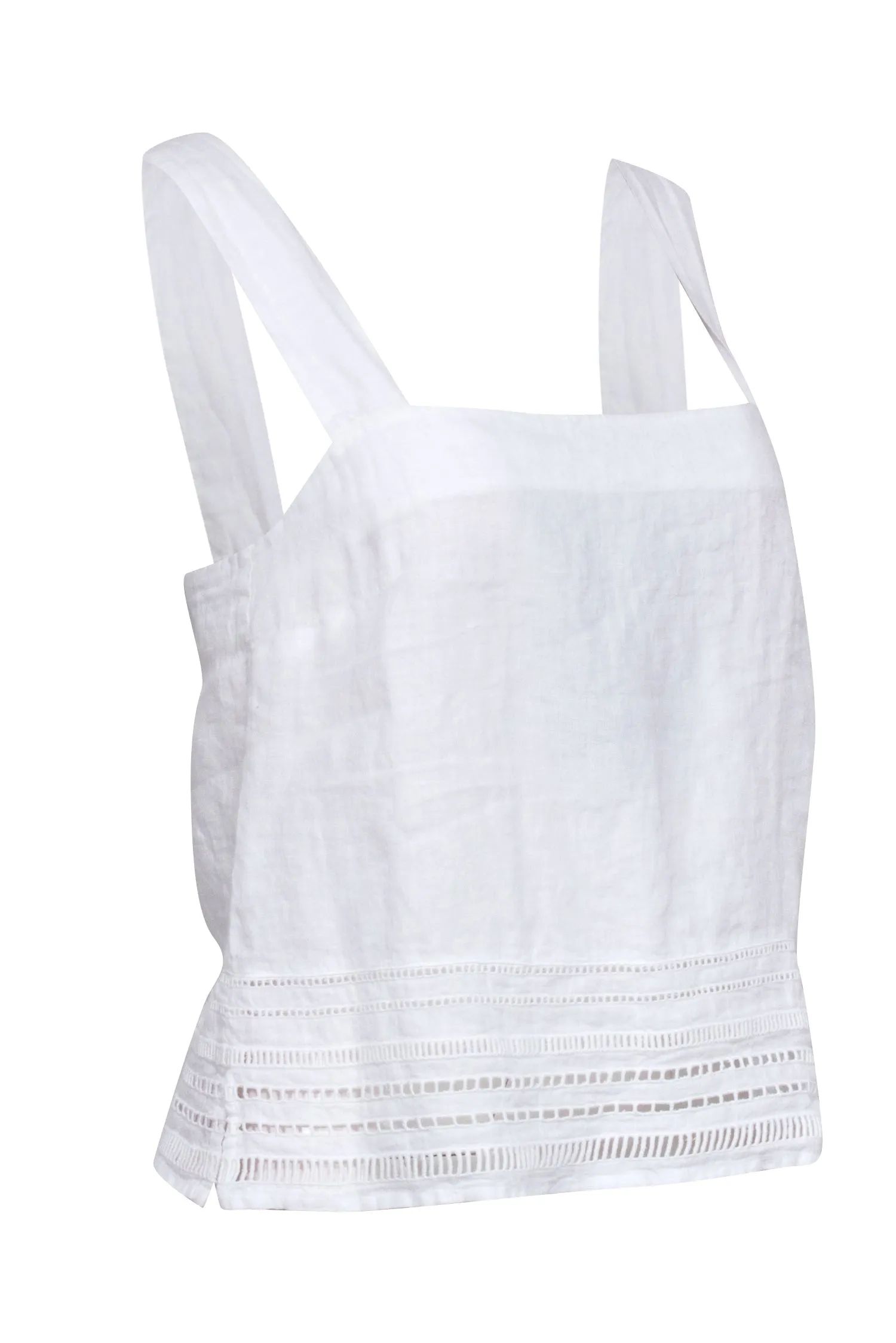 120% Lino - White Linen Square Neckline Tank Blouse Sz 6