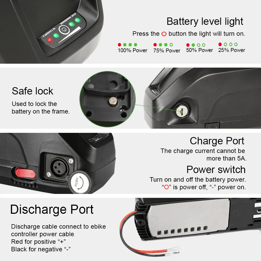 36V 15.6Ah/17.4Ah/20Ah 48V 13Ah Down Tube Hailong1-2 Battery Lithium-ion Accu E-Bike Electric Bicycle Bottle New Black DIY
