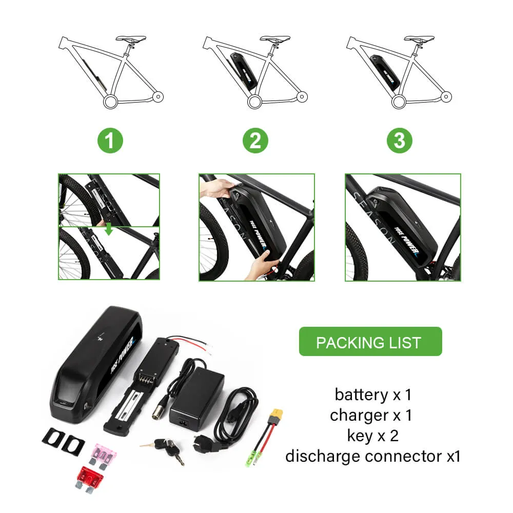 36V 15.6Ah/17.4Ah/20Ah 48V 13Ah Down Tube Hailong1-2 Battery Lithium-ion Accu E-Bike Electric Bicycle Bottle New Black DIY