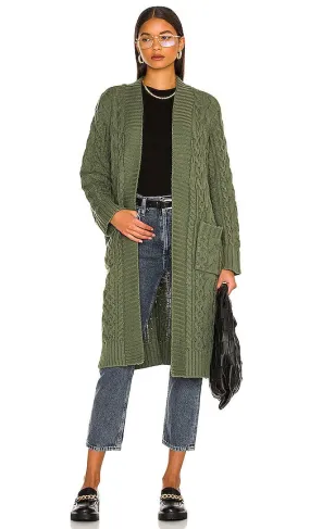 525 Cable Open Cardigan in Green
