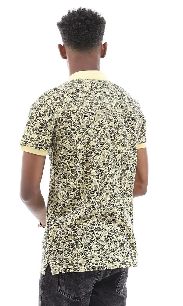 94922 Cool Multi Printed Pattern Yellow Polo Shirt