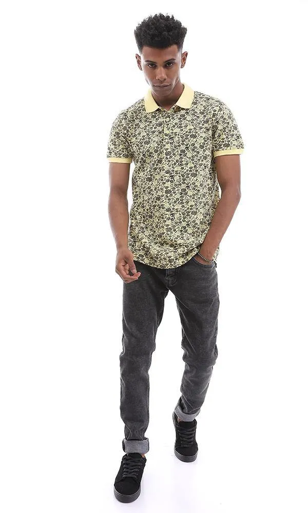 94922 Cool Multi Printed Pattern Yellow Polo Shirt