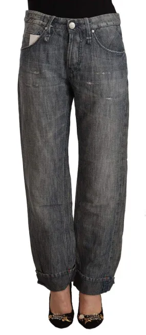 Acht Gray Washed Ramie Straight Denim Folded Hem Jeans