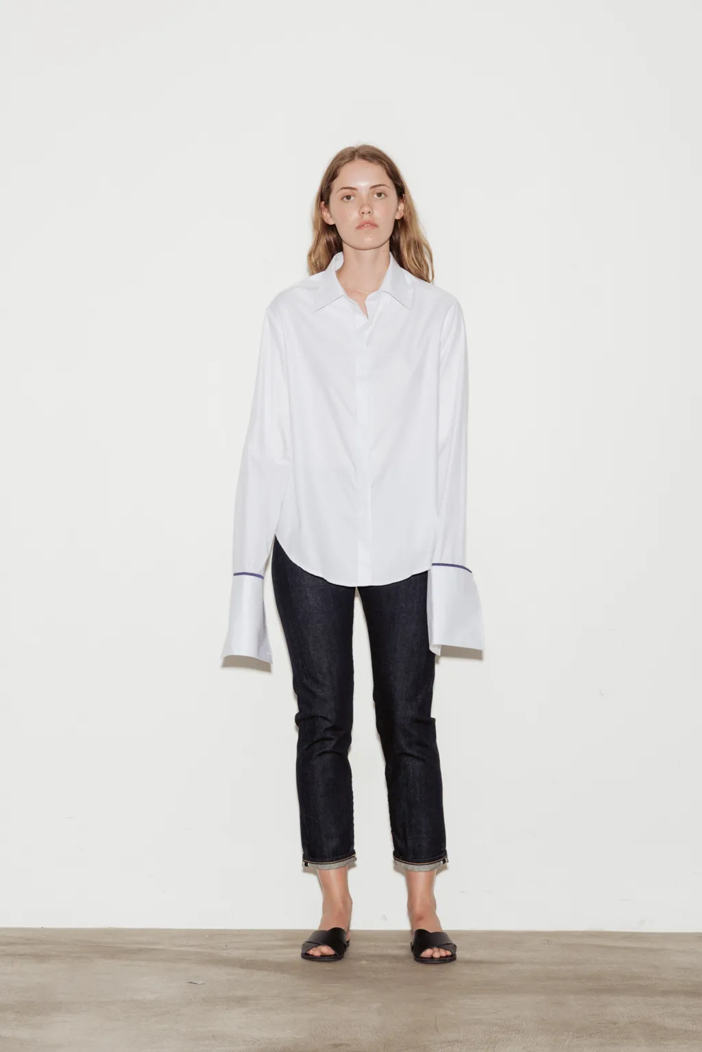 Anne Cotton Twill Shirt with Blue Silk Trim