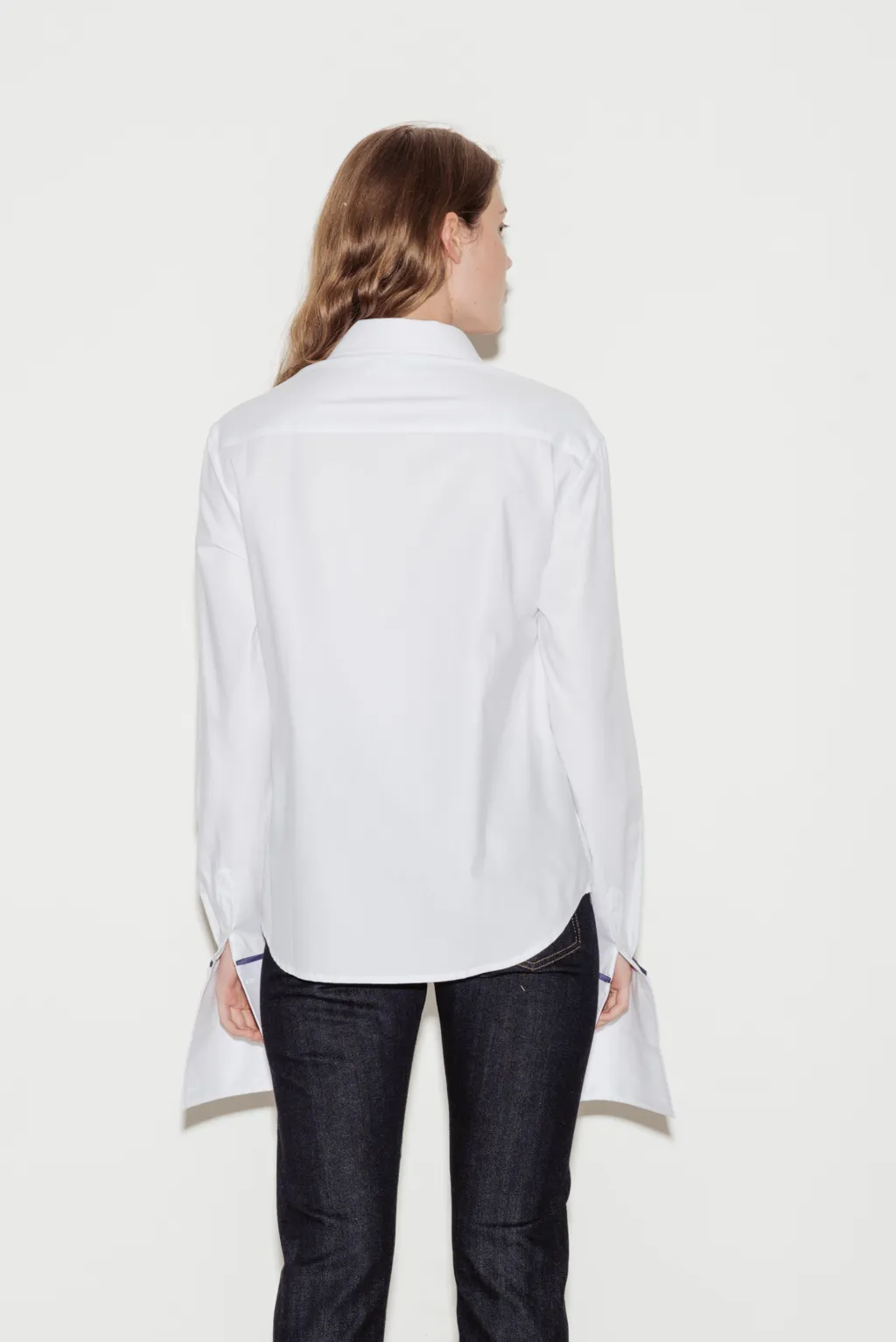 Anne Cotton Twill Shirt with Blue Silk Trim