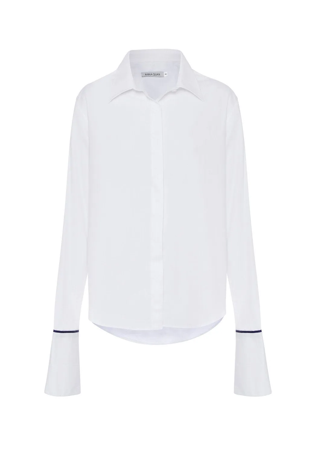 Anne Cotton Twill Shirt with Blue Silk Trim