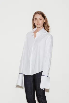 Anne Cotton Twill Shirt with Blue Silk Trim