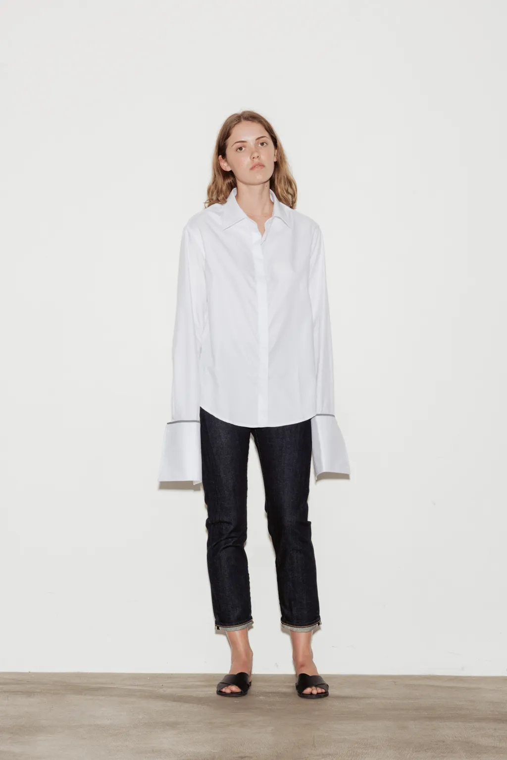 Anne Cotton Twill Shirt with Grey Silk Trim