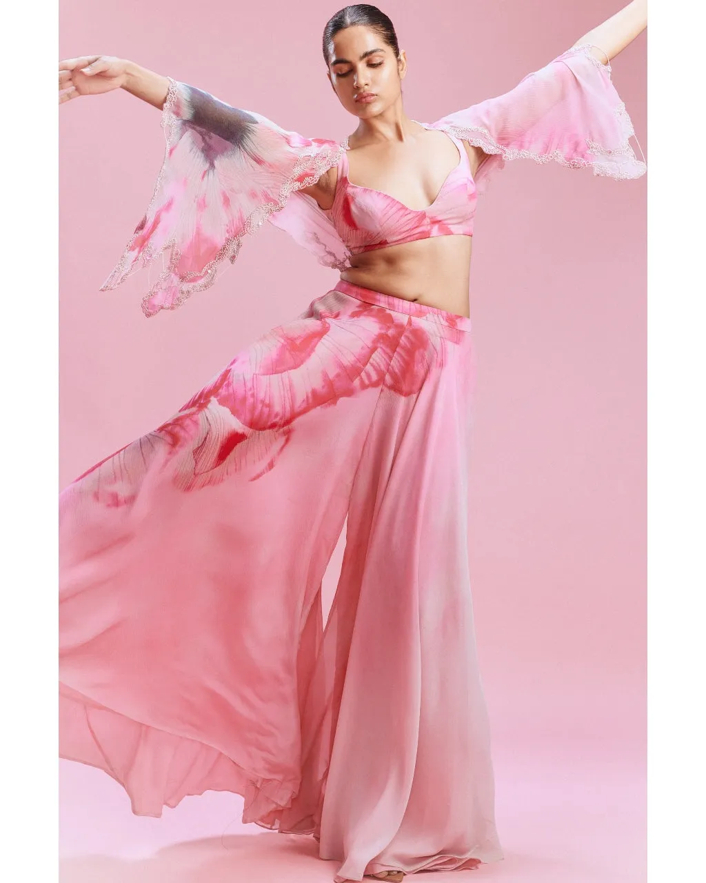 Aralia Chiffon Sharara-Blouse With A Short Cape Set