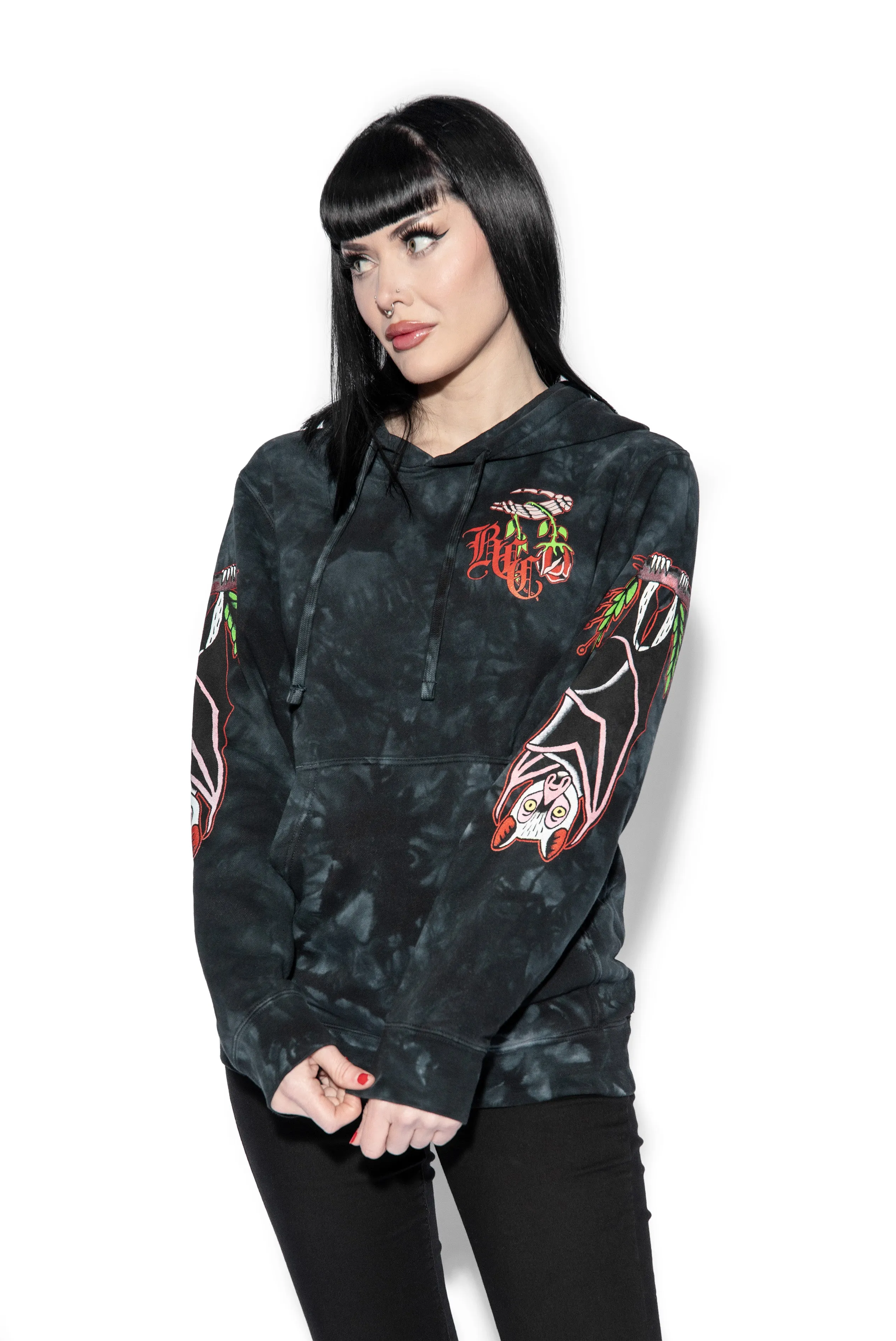 Bats Roost - Black Tie Dye Hooded Pullover