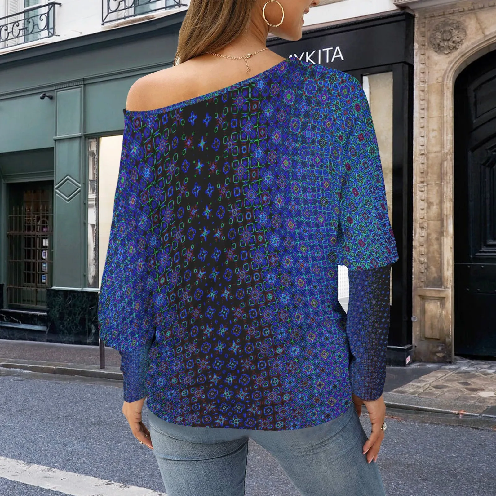 Batwing Long Sleeve Sweater Blue Lights Ombre