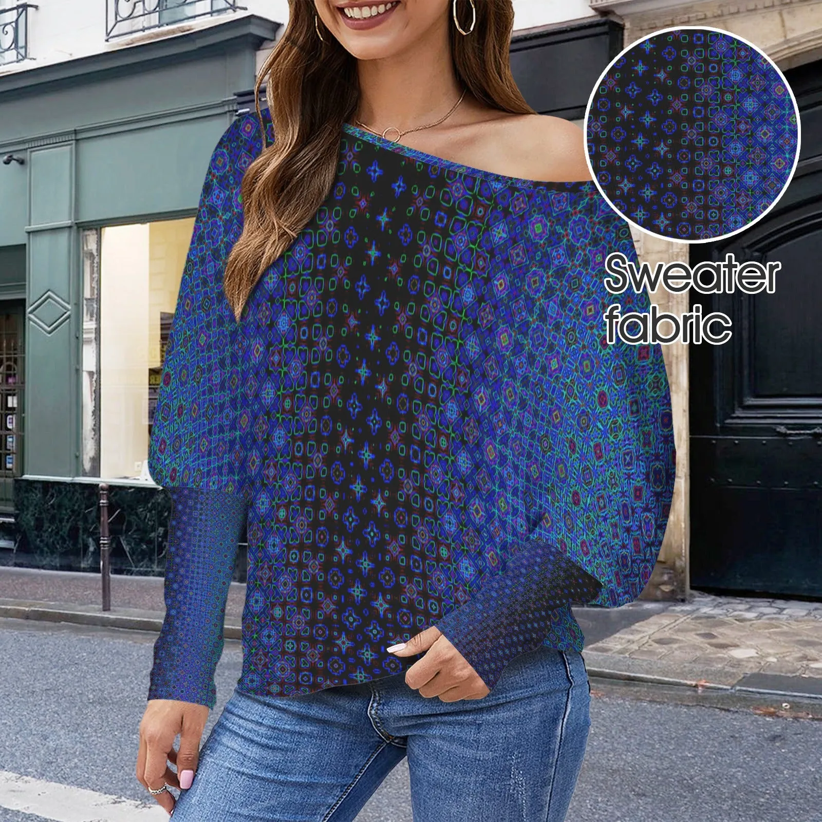 Batwing Long Sleeve Sweater Blue Lights Ombre