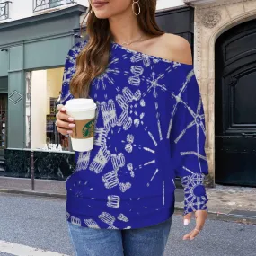 Batwing Long Sleeve Sweater Indigo and Gray Graphic