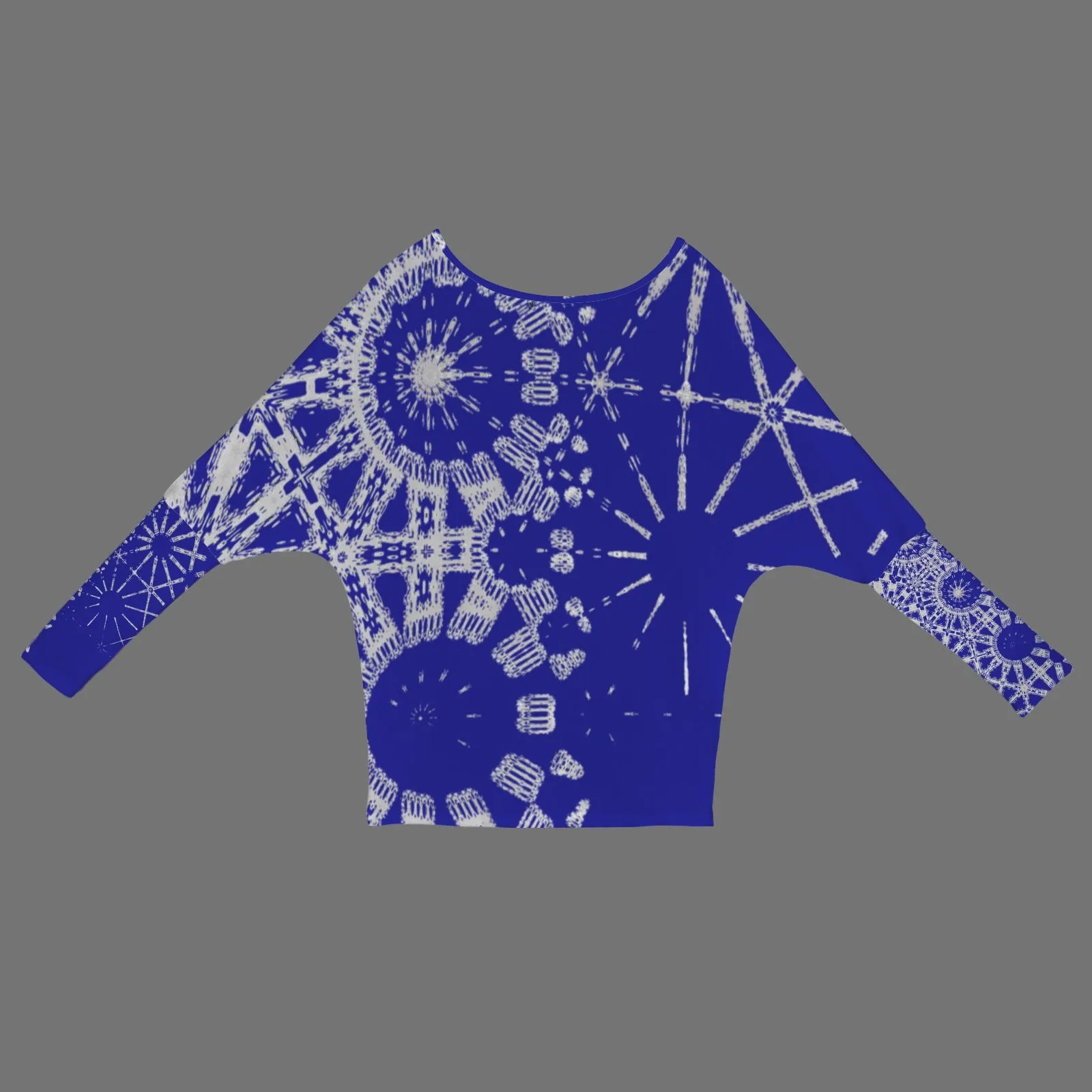 Batwing Long Sleeve Sweater Indigo and Gray Graphic