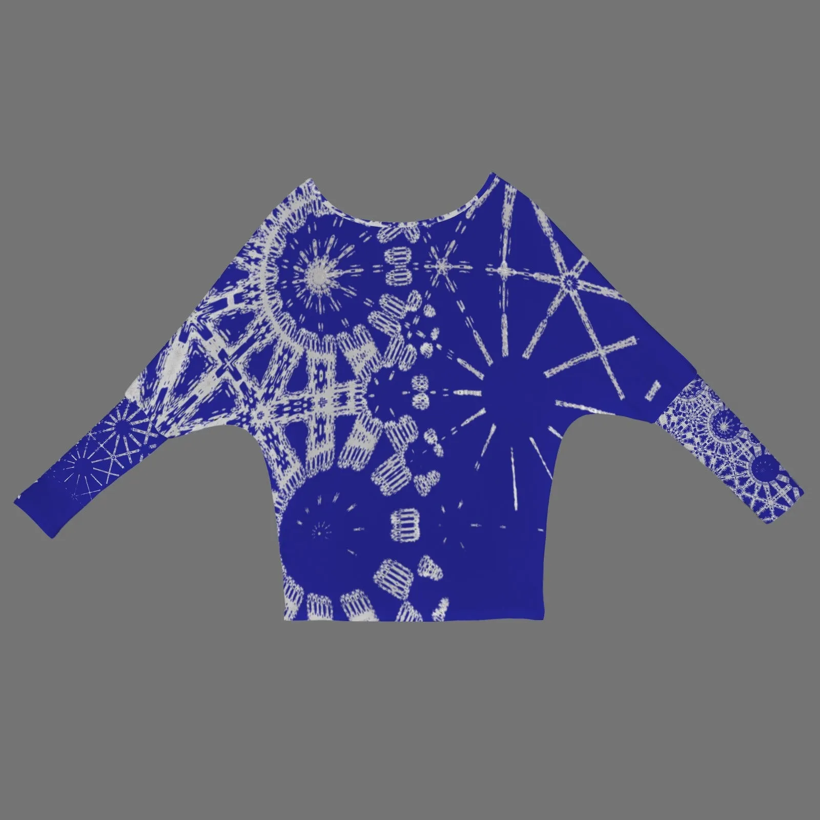 Batwing Long Sleeve Sweater Indigo and Gray Graphic