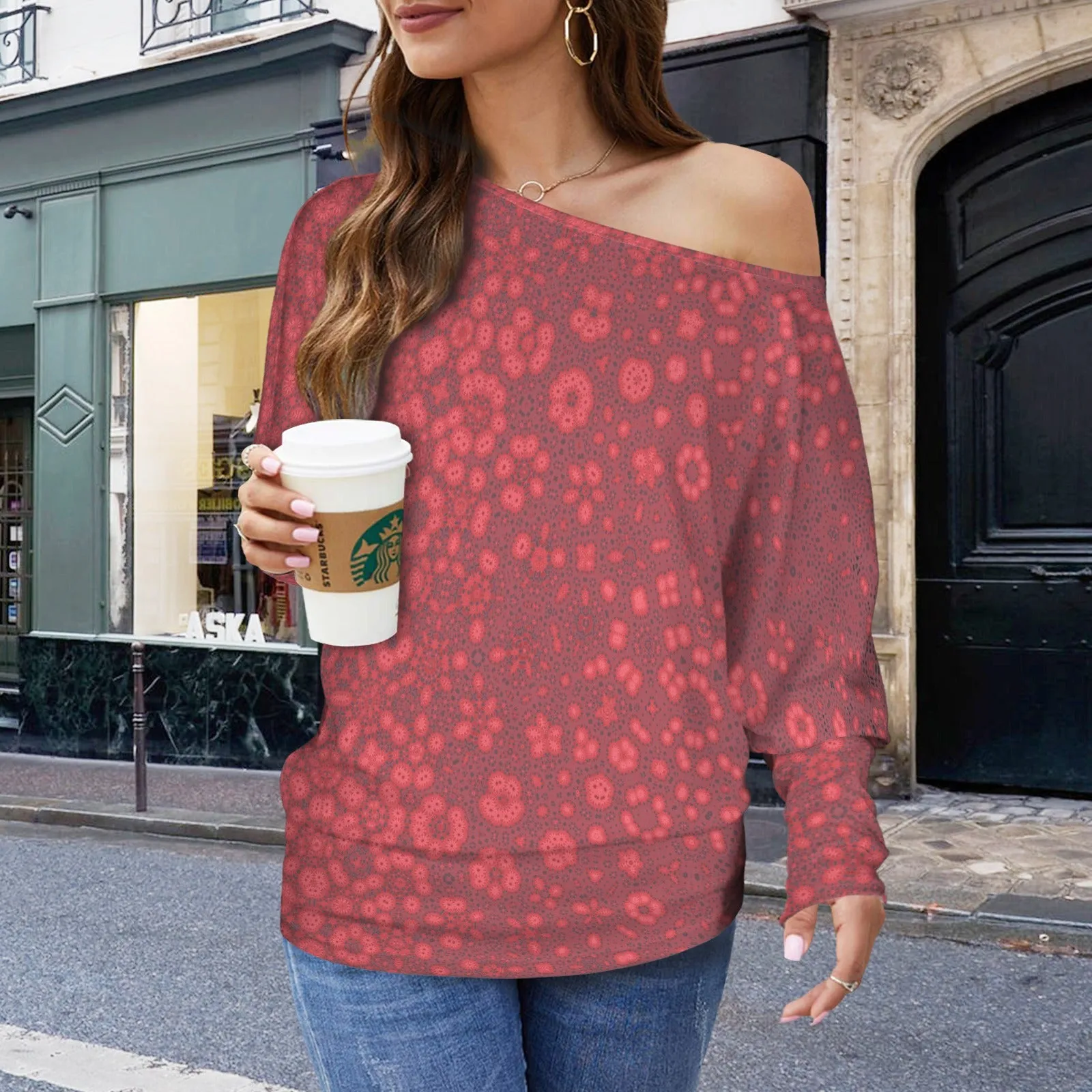 Batwing Long Sleeve Sweater Red Milkweed