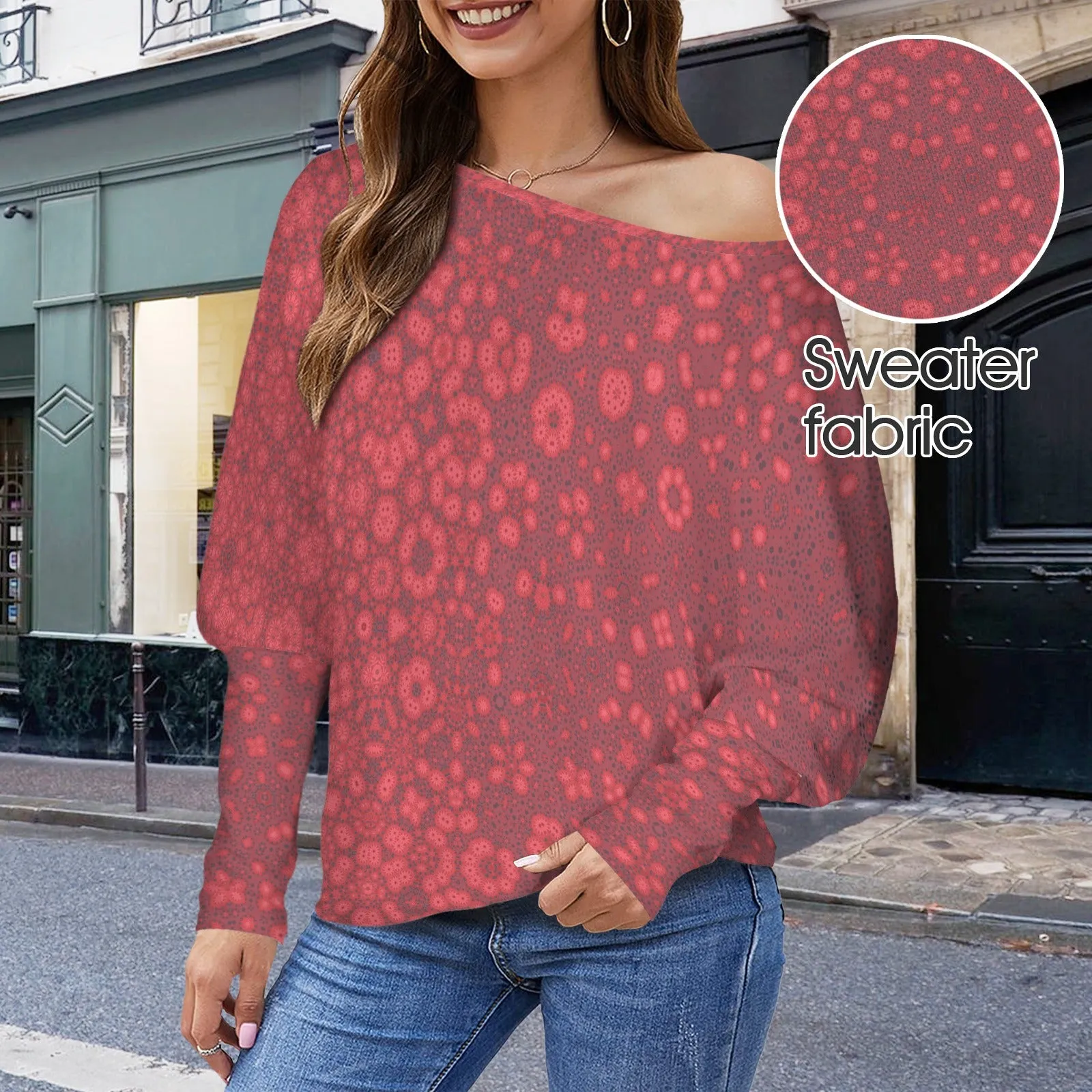 Batwing Long Sleeve Sweater Red Milkweed