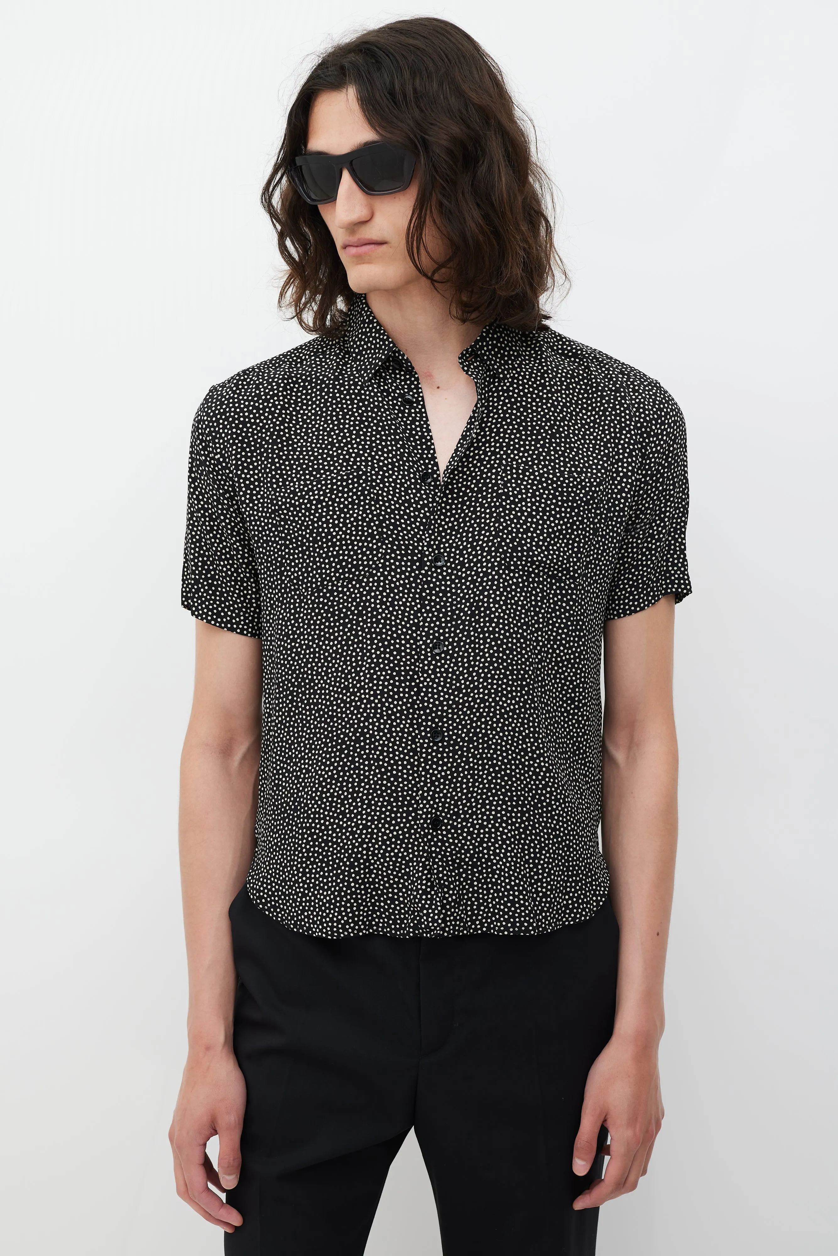 Black & White Silk Polka Dot Shirt