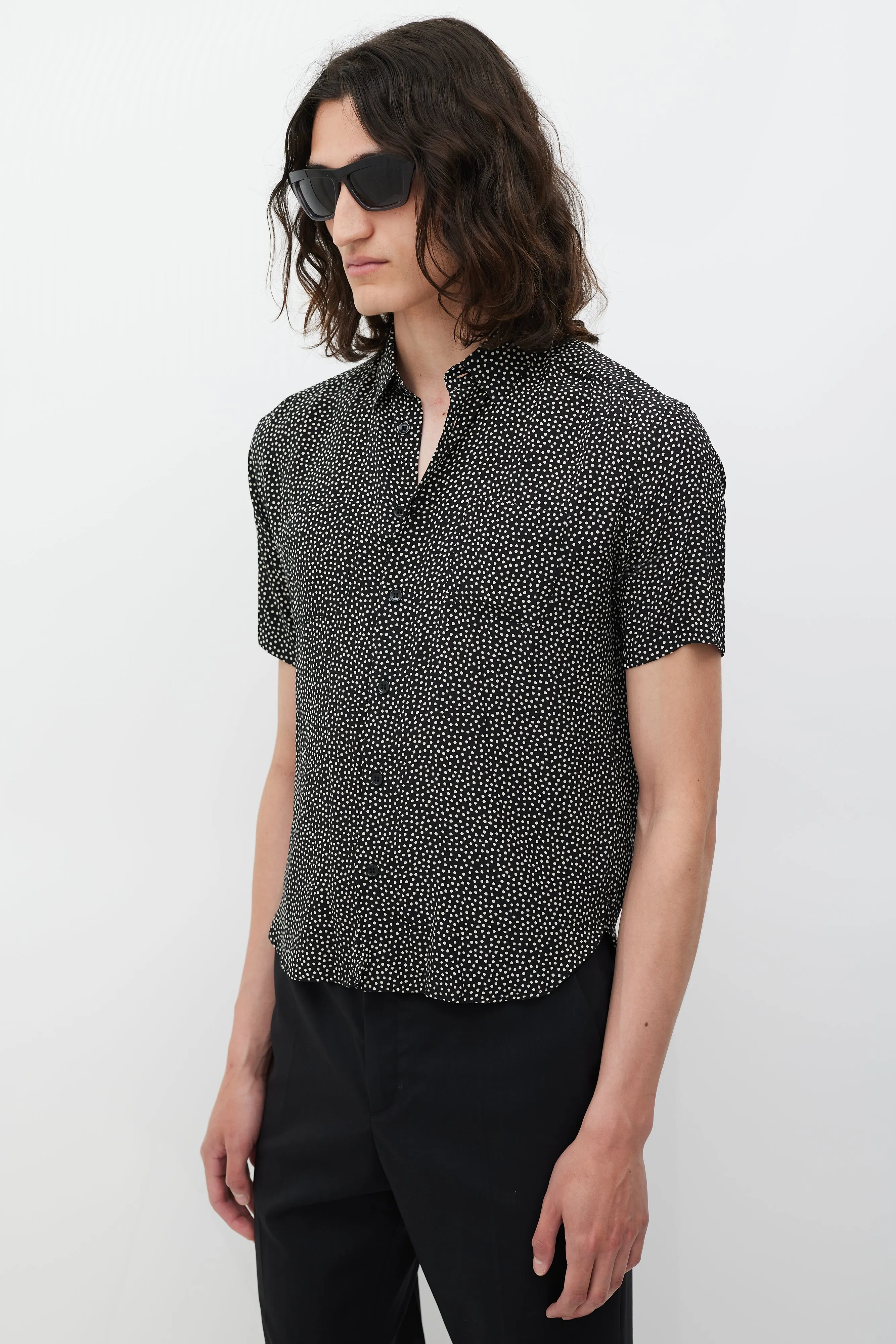 Black & White Silk Polka Dot Shirt