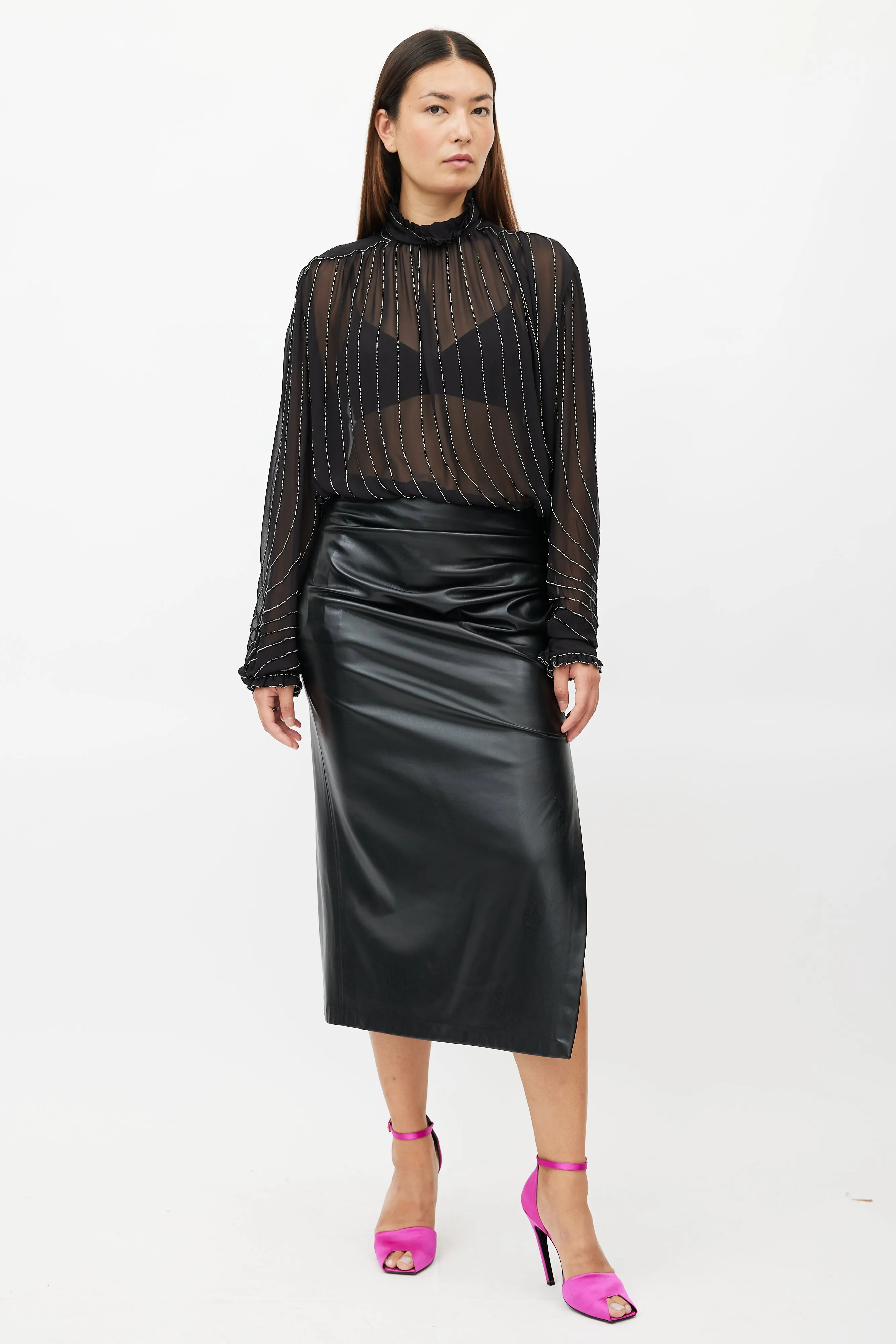 Black Sheer Beaded Silk Shirt