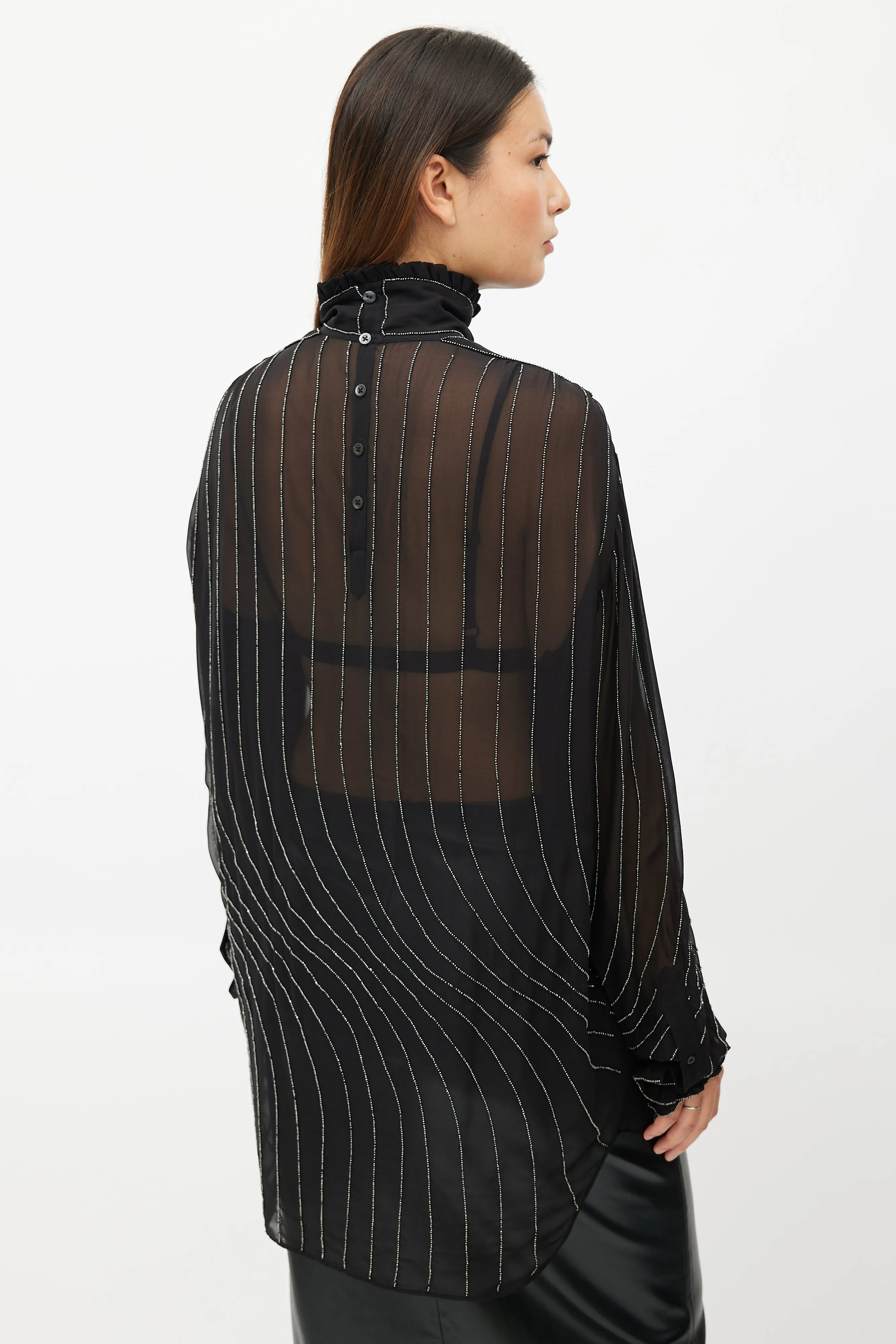 Black Sheer Beaded Silk Shirt
