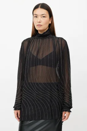 Black Sheer Beaded Silk Shirt