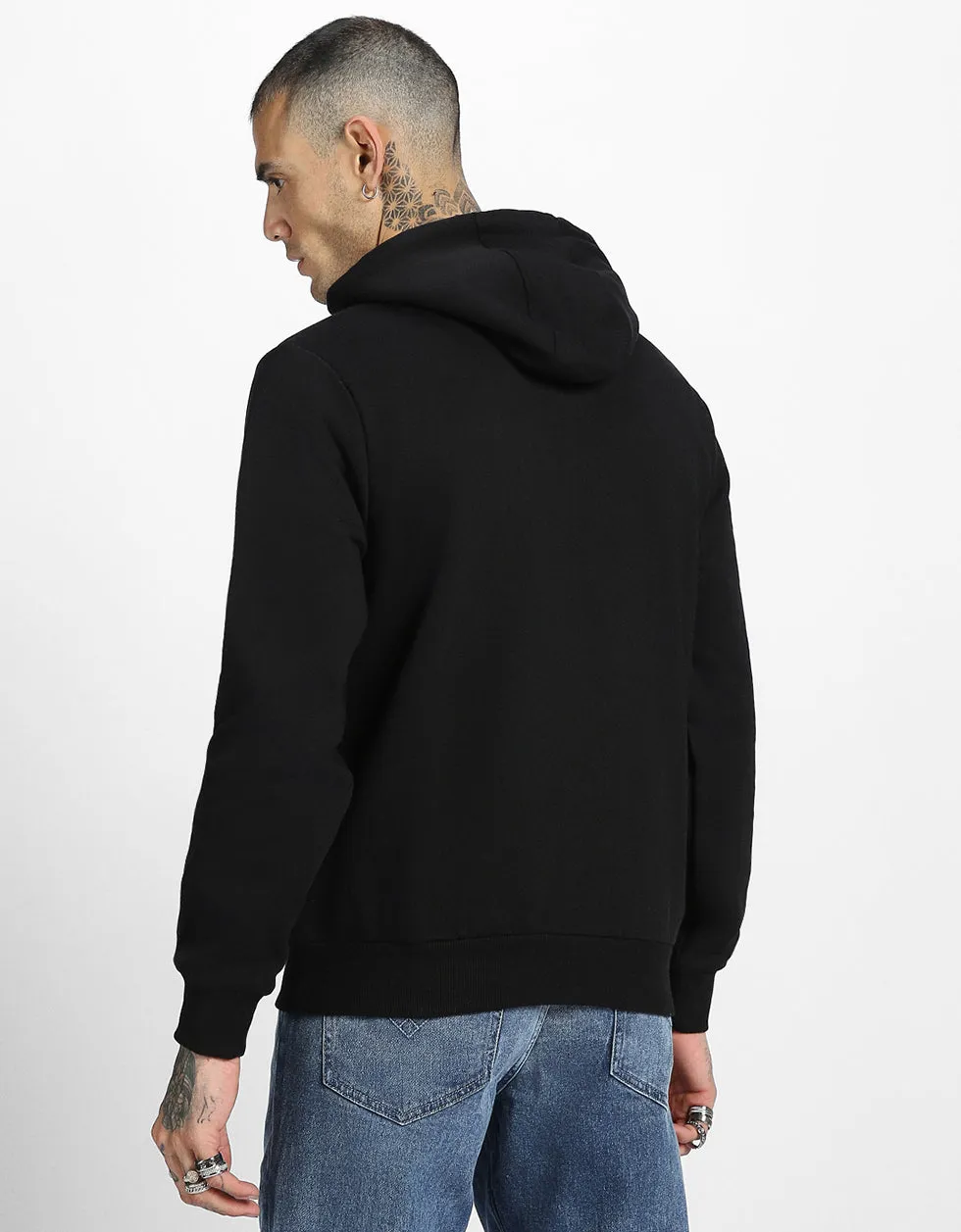 Classic Black Mens Solid Regular-Fit Hoodie - Comfortable Casual Wear