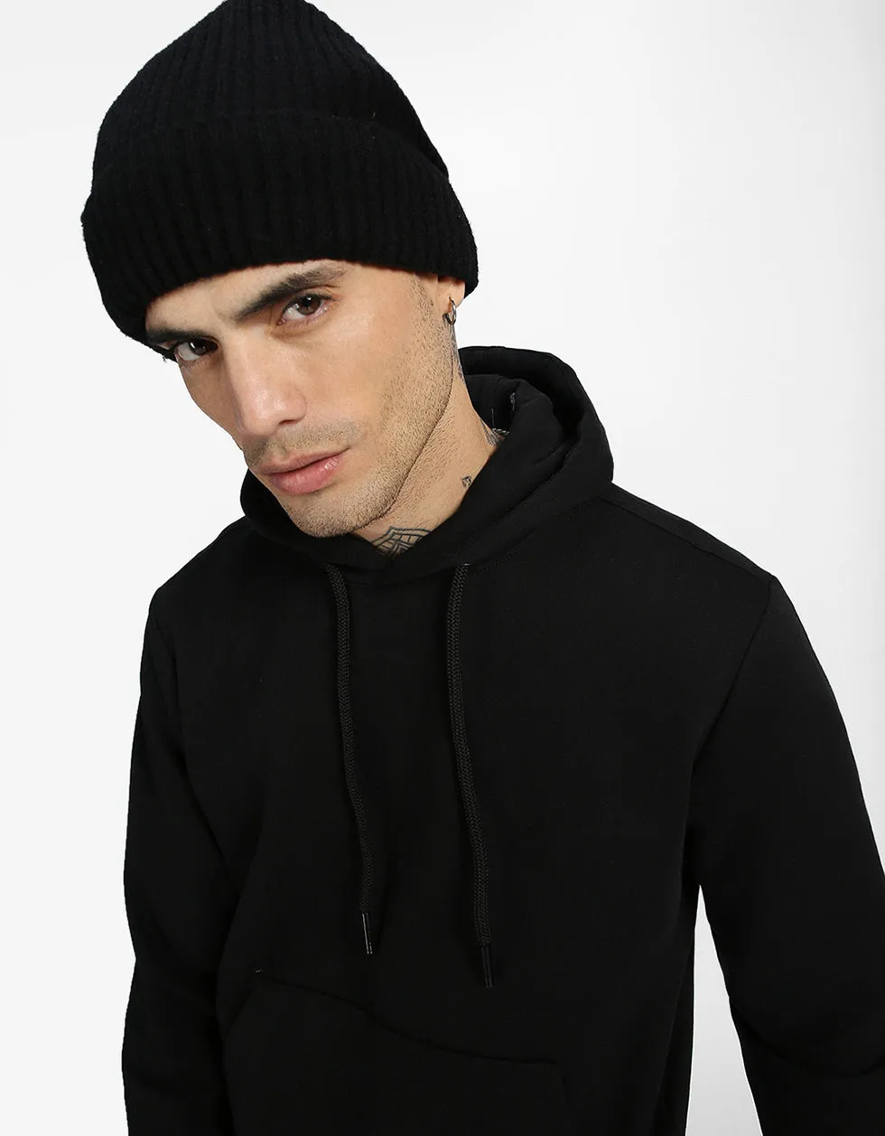 Classic Black Mens Solid Regular-Fit Hoodie - Comfortable Casual Wear