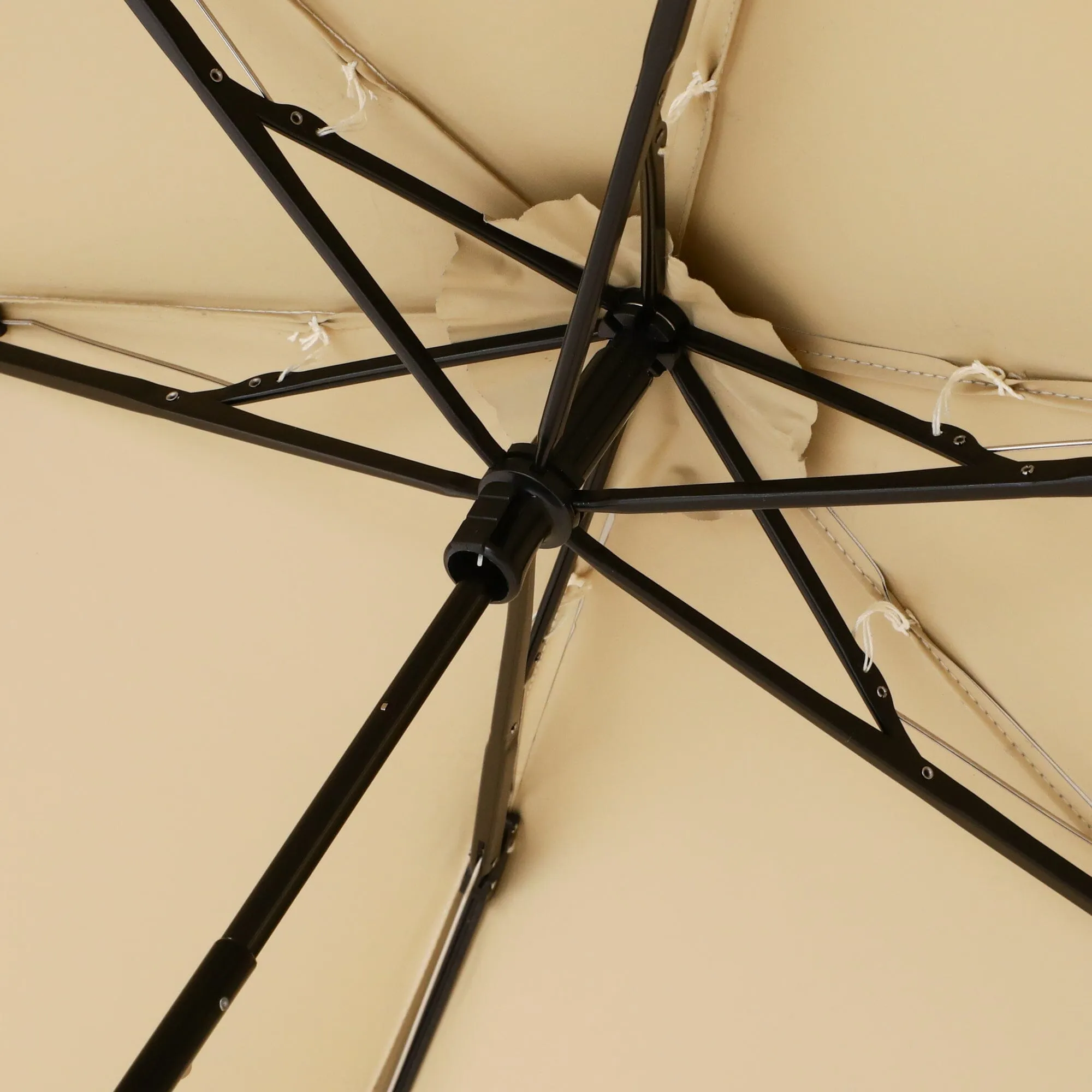 Blackout Birdcage Wide Scallop Folding Umbrella Beige
