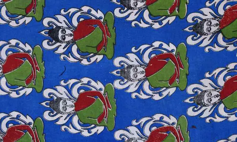 Blue Screen Print Kalamkari Inspired Fabric