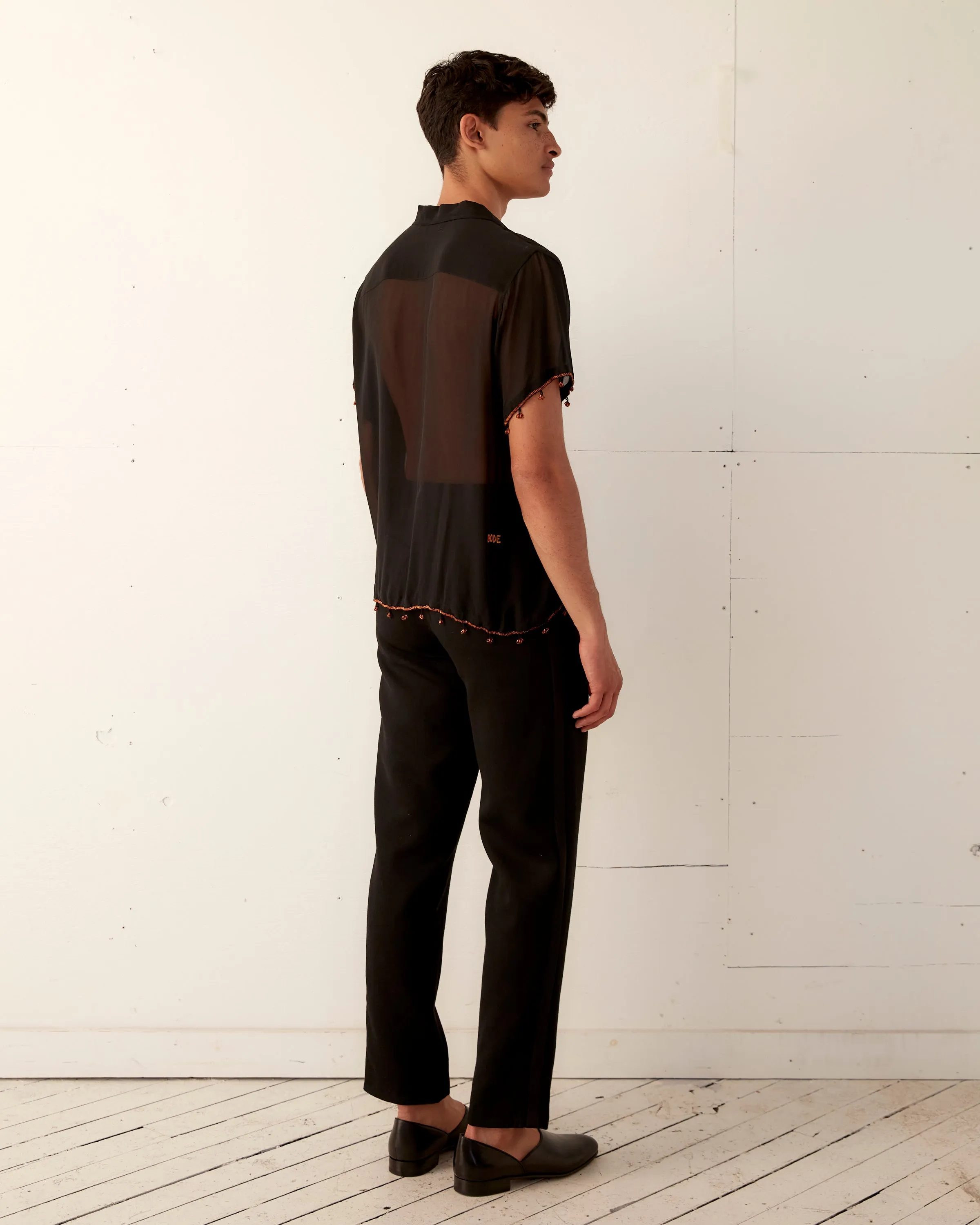 Bugle Bead Trim Short Sleeve Shirt