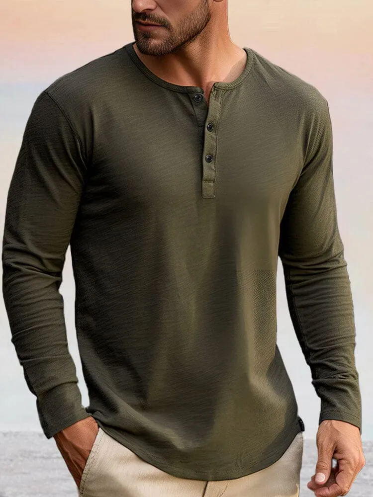 Casual 100% Cotton Henley Shirt