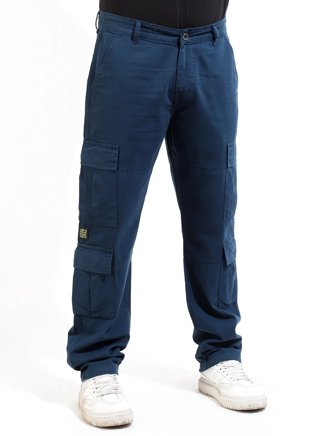 Celadon Blue Peach Finish Cotton 8 Pocket Open Bottom Cargo