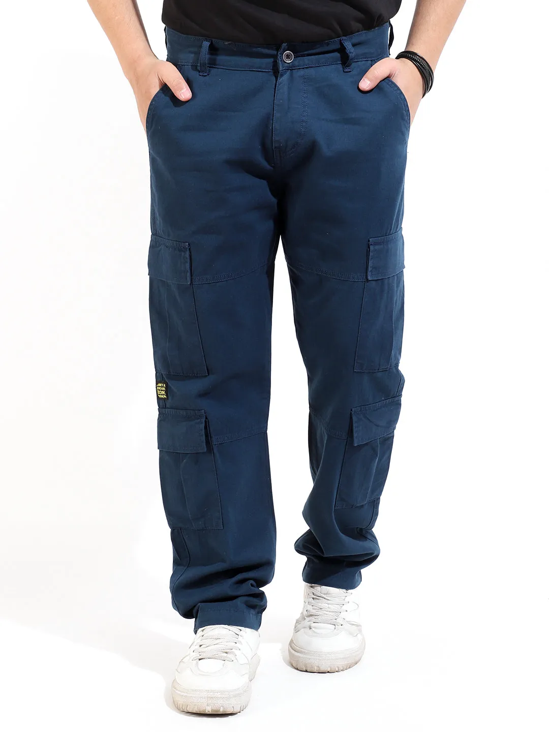 Celadon Blue Peach Finish Cotton 8 Pocket Open Bottom Cargo