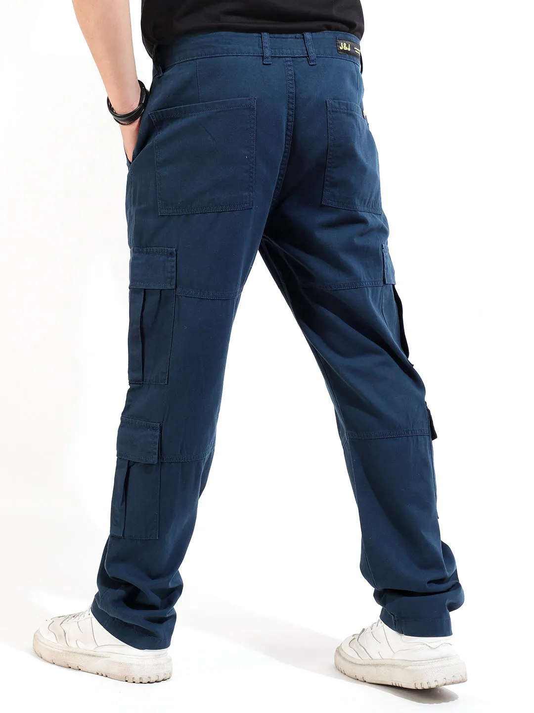 Celadon Blue Peach Finish Cotton 8 Pocket Open Bottom Cargo