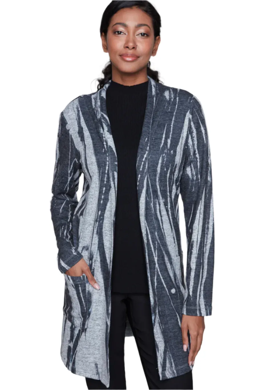 Claire Desjardins Breezy Black & White Long Cardigan-50% OFF