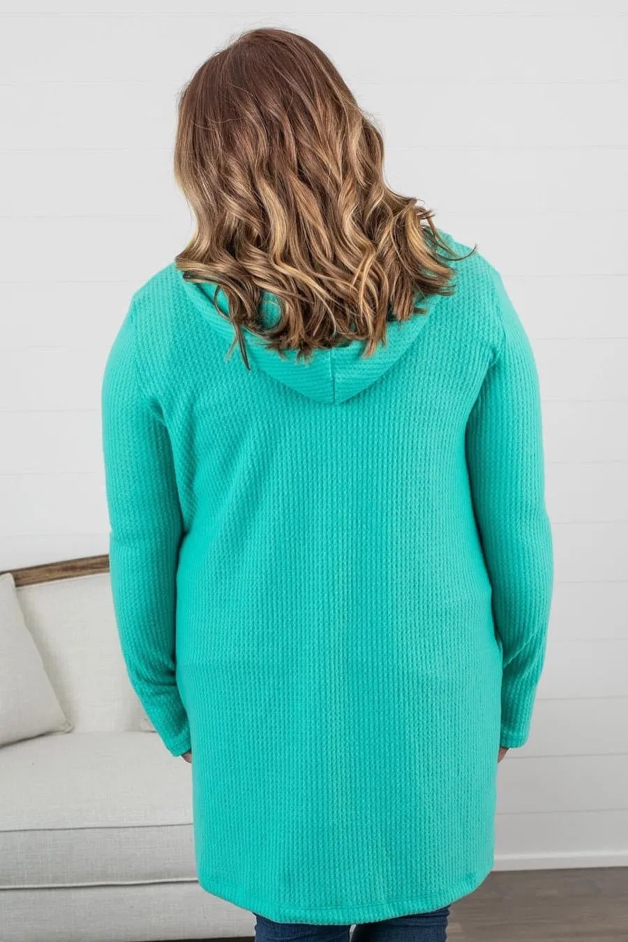 Claire Hooded Waffle Knit Cardigan Teal