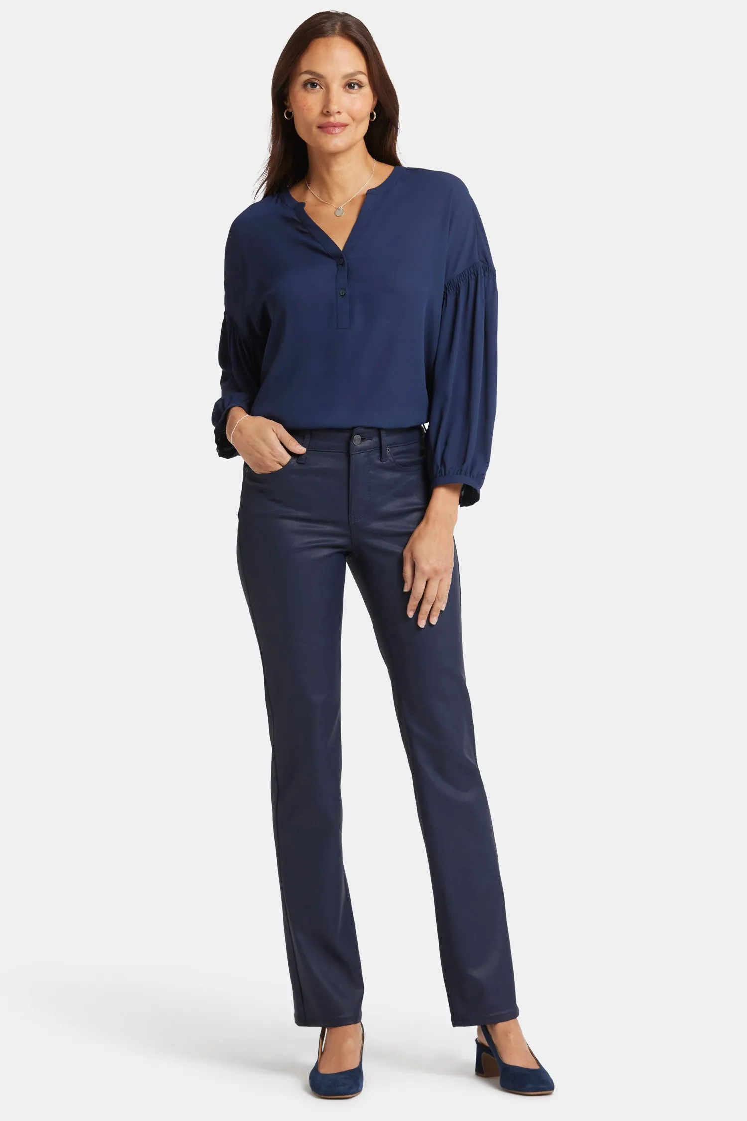 Petite Marilyn Straight Jeans with Coating in Starless Sky Finish