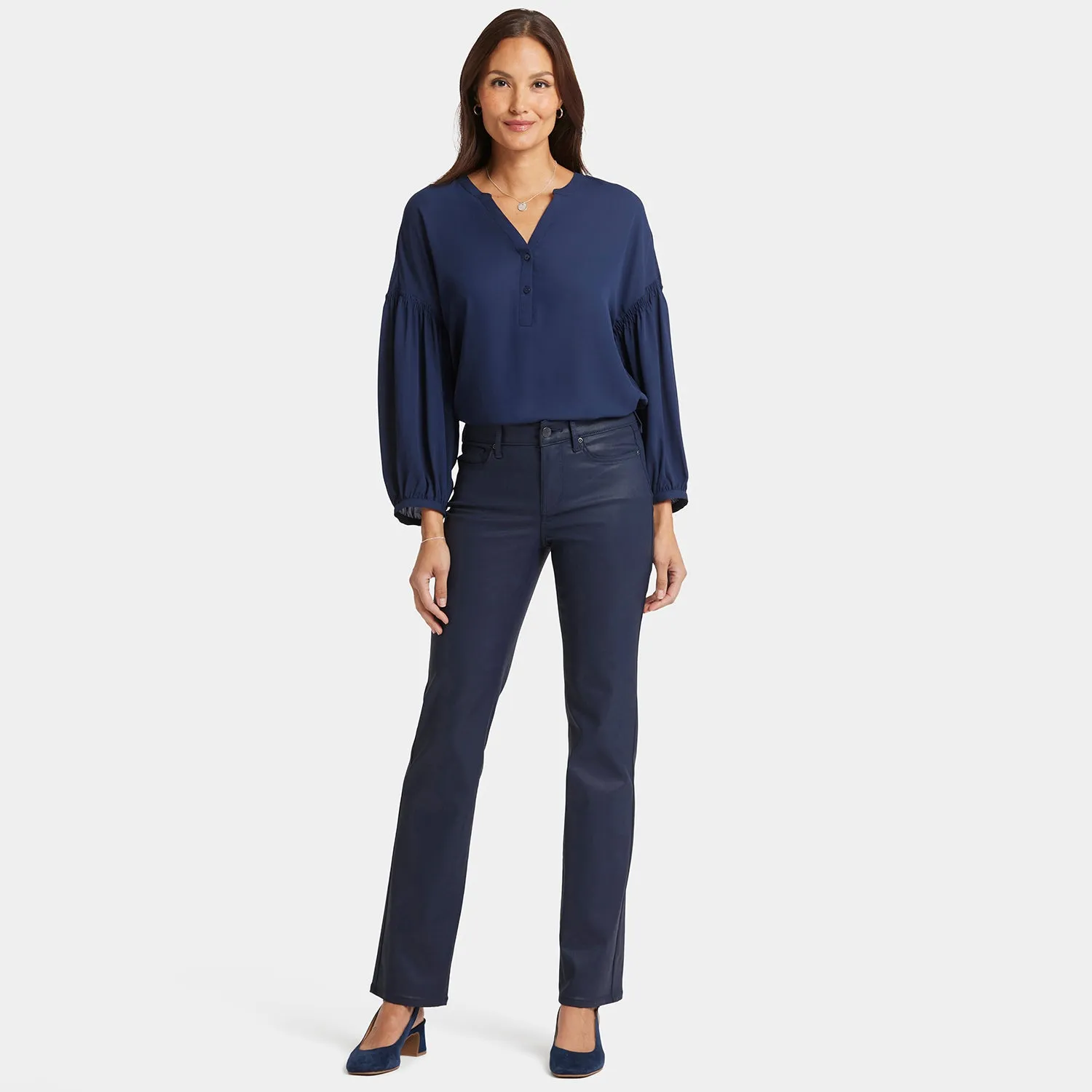 Petite Marilyn Straight Jeans with Coating in Starless Sky Finish