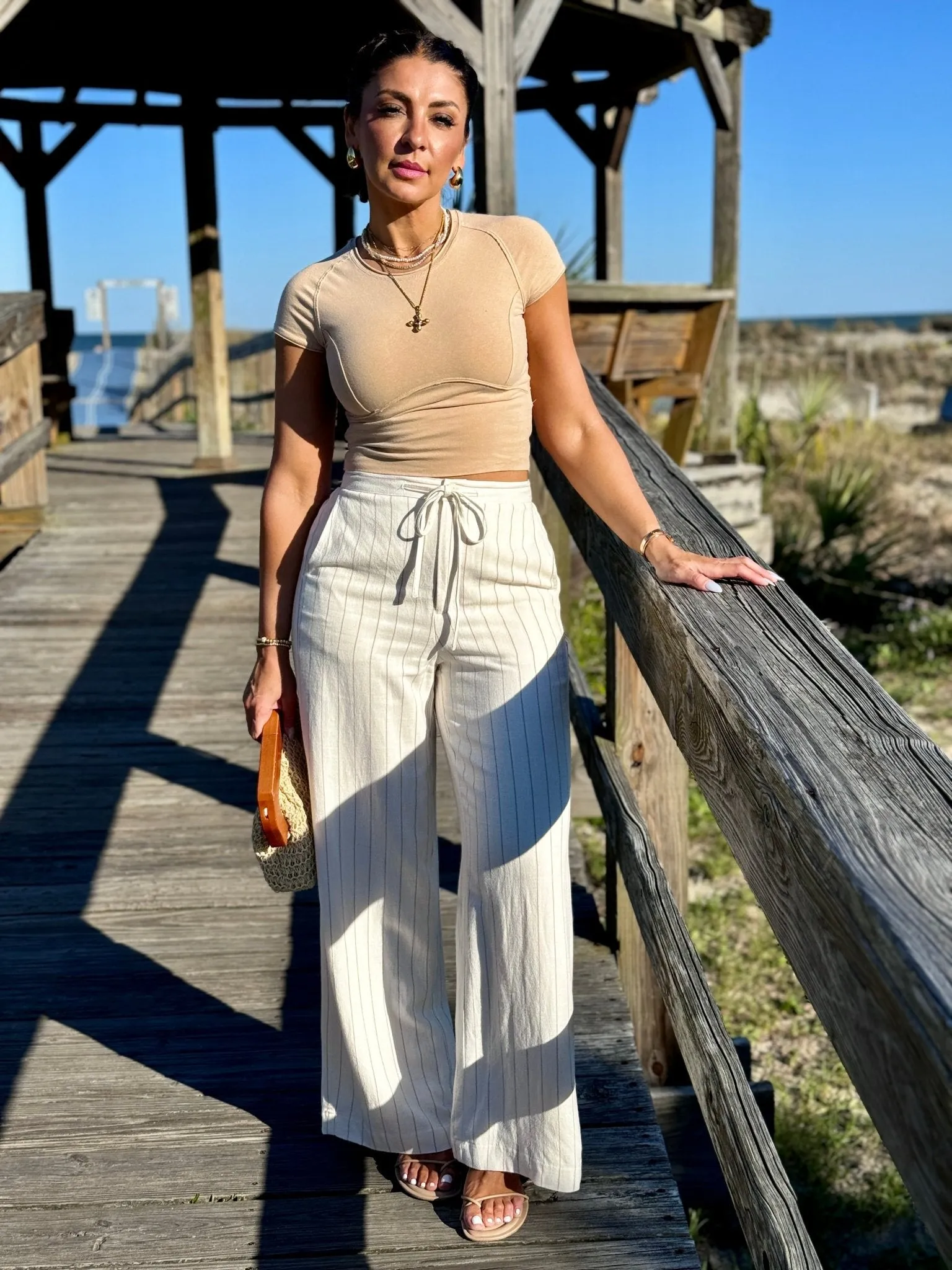 Cortez Pinstripe Pant (White Sand) by Z Supply
