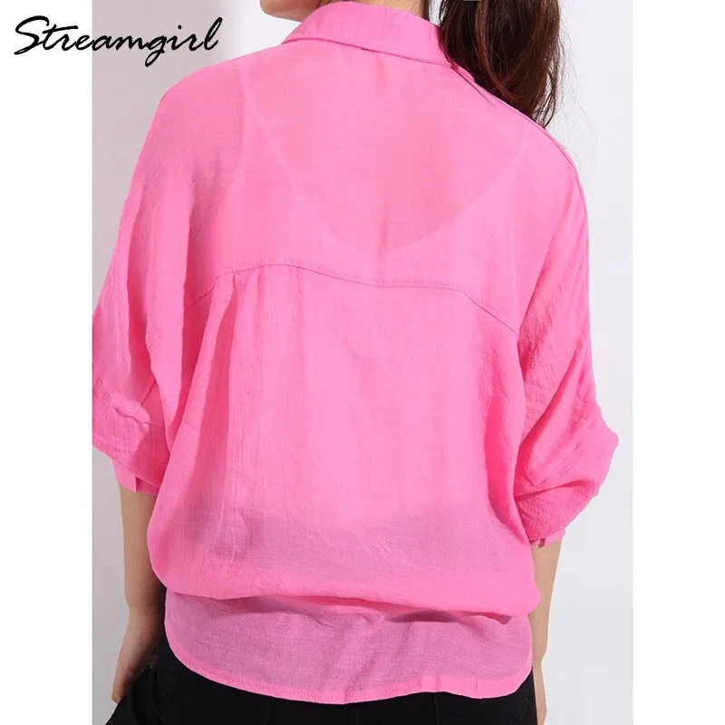 deanwangkt Beach Oversized Shirt Women Summer  Bat Sleeve Top Transparent Blouses Summer Covers Shirts For Women Beach Tops