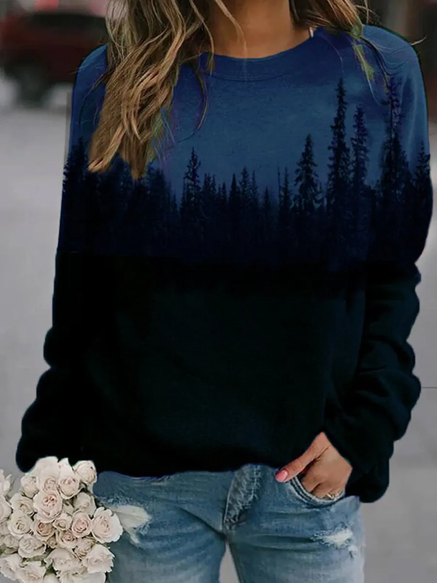 Fashion Casual Landscape Long-sleeved Printed Top