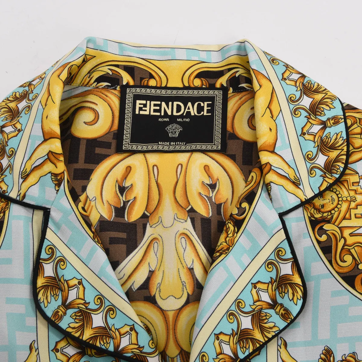 Fendace Gold & Blue Silk Baroque Shirt 3