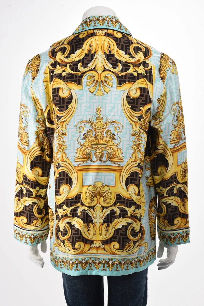 Fendace Gold & Blue Silk Baroque Shirt 3