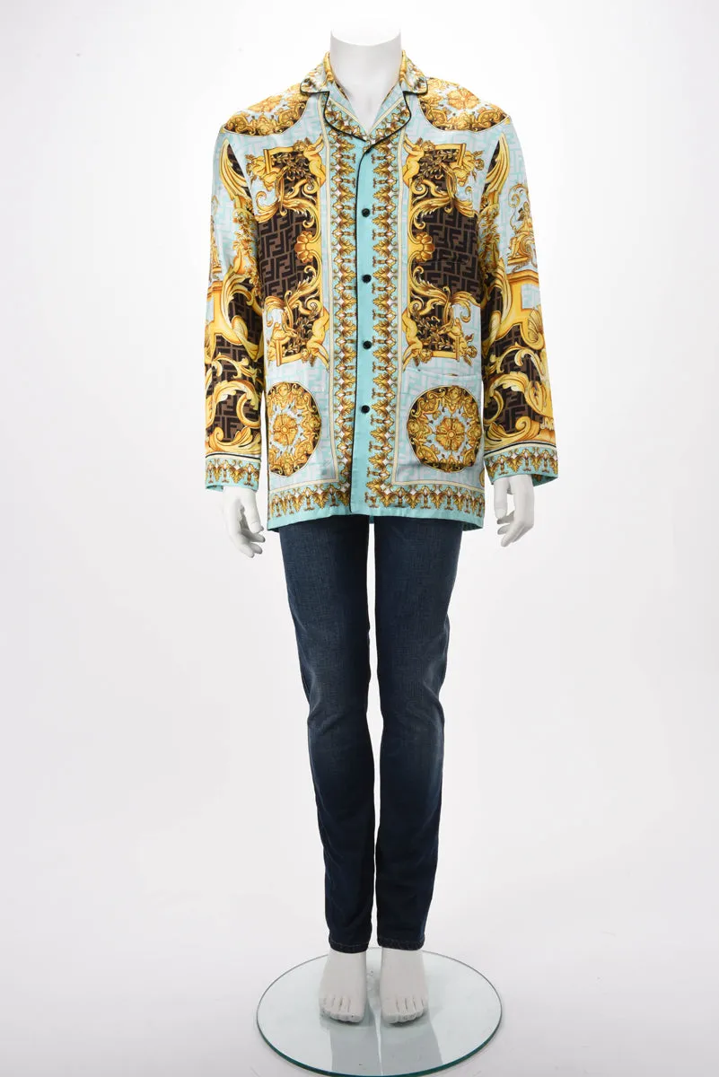 Fendace Gold & Blue Silk Baroque Shirt 3