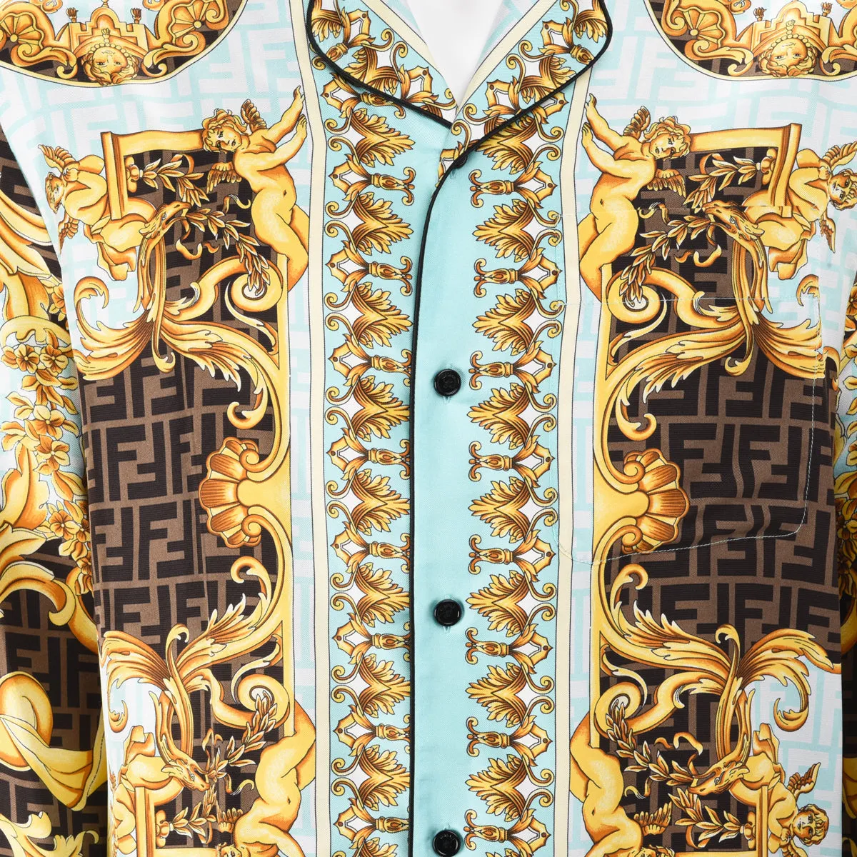 Fendace Gold & Blue Silk Baroque Shirt 3