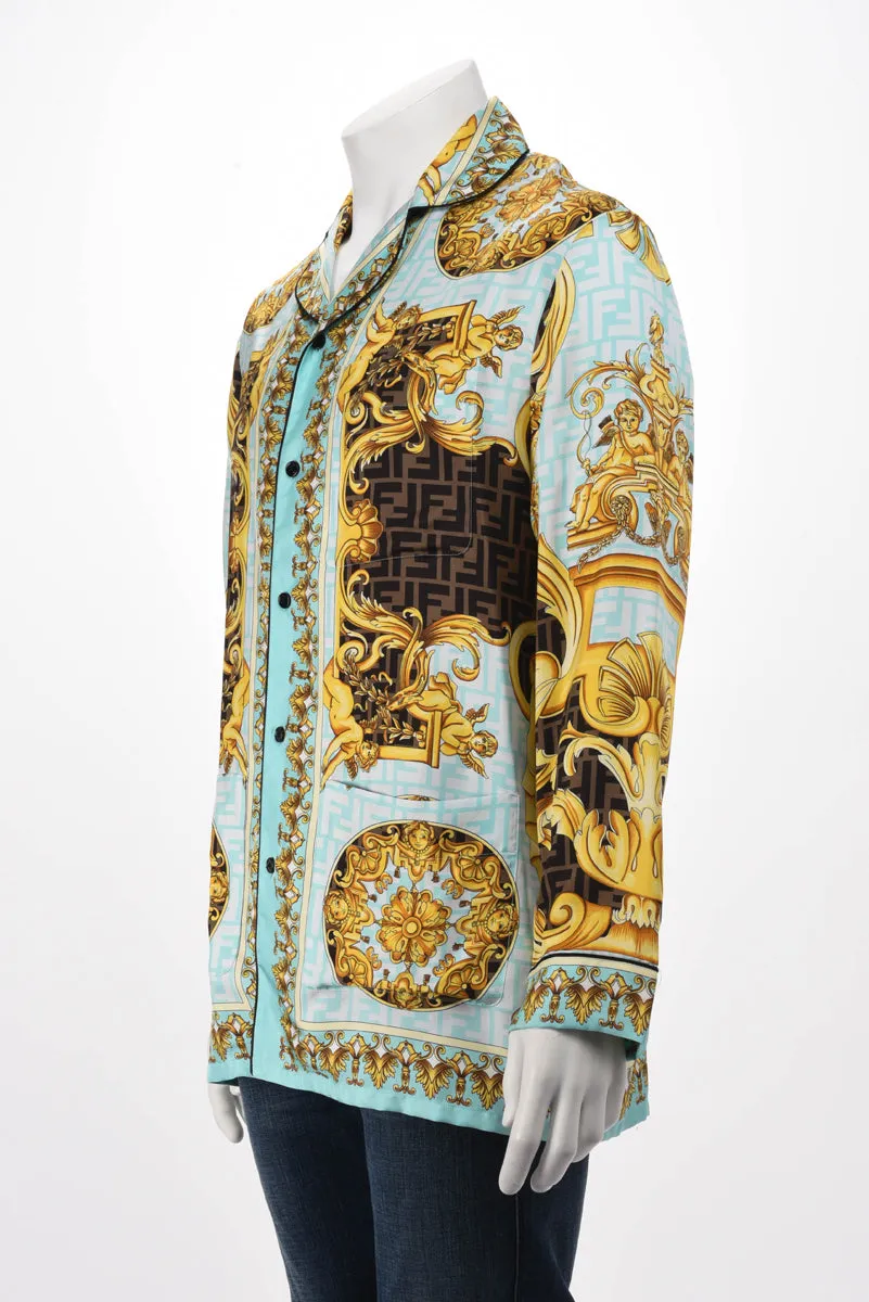 Fendace Gold & Blue Silk Baroque Shirt 3