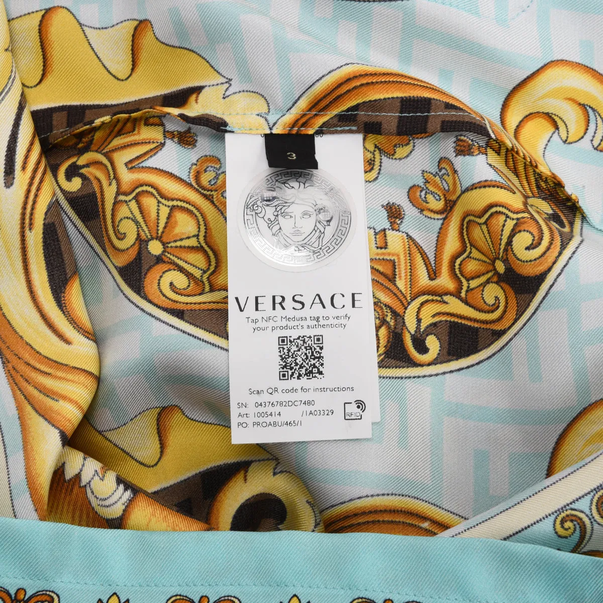 Fendace Gold & Blue Silk Baroque Shirt 3