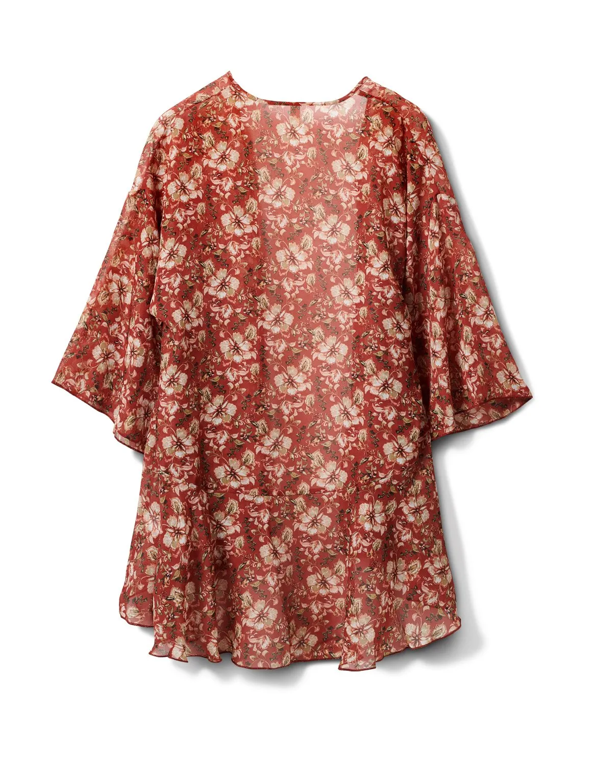 Floral Chiffon Flounce Hem Woven Kimono
