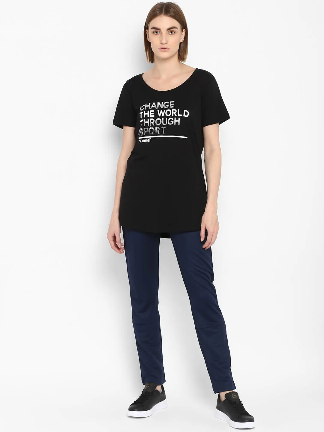 Florella Women Cotton Black T-Shirt